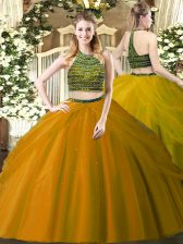 Glamorous Brown Sleeveless Floor Length Beading Zipper Vestidos de Quinceanera