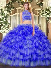 Vintage Tulle Sleeveless Floor Length Quinceanera Gown and Beading and Ruffled Layers