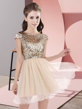  Mini Length Zipper Quinceanera Court Dresses Champagne for Prom and Party and Wedding Party with Sequins
