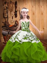 Charming Sleeveless Lace Up Floor Length Embroidery and Ruffles Pageant Gowns