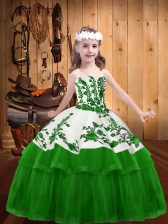  Sleeveless Floor Length Embroidery Lace Up Little Girls Pageant Dress with Green