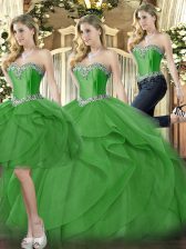 Perfect Green Lace Up Quinceanera Gowns Beading and Ruffles Sleeveless Floor Length