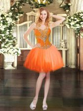 Suitable Mini Length Orange Red Prom Evening Gown Sweetheart Sleeveless Lace Up