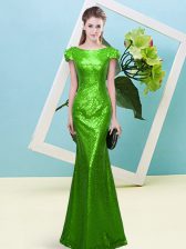  Cap Sleeves Sequins Floor Length 