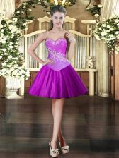Lovely Mini Length Purple Sweetheart Sleeveless Lace Up