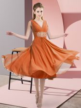  V-neck Sleeveless Chiffon Quinceanera Court Dresses Beading Side Zipper