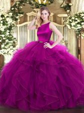 Custom Fit Fuchsia Organza Clasp Handle Quinceanera Gowns Sleeveless Floor Length Ruffles