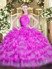 Simple Ruffled Layers Vestidos de Quinceanera Fuchsia Zipper Sleeveless Floor Length