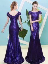  Scoop Cap Sleeves Sequined Prom Gown Sequins Zipper