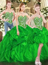 Smart Green Sweetheart Lace Up Beading and Ruffles Sweet 16 Quinceanera Dress Sleeveless