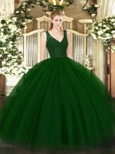 Great Green Tulle and Sequined Zipper Sweet 16 Quinceanera Dress Sleeveless Floor Length Beading