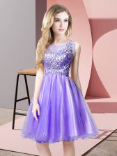 Hot Sale Sleeveless Knee Length Beading Zipper Evening Dress with Lavender