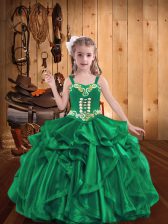 Nice Turquoise Straps Neckline Beading and Embroidery and Ruffles Pageant Gowns Sleeveless Lace Up