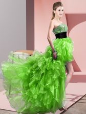 Nice Sleeveless Beading and Ruffles High Low Homecoming Dress