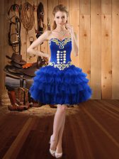 Delicate Ball Gowns Prom Dress Royal Blue Sweetheart Organza Sleeveless Mini Length Lace Up