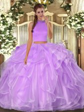 Amazing Lilac Sleeveless Beading and Ruffles Floor Length 15th Birthday Dress