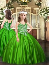 Hot Sale Green Straps Neckline Beading Child Pageant Dress Sleeveless Lace Up