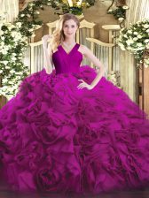  Fuchsia Zipper Quinceanera Dress Ruffles Sleeveless Floor Length