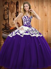 Colorful Sleeveless Embroidery Lace Up Quinceanera Gowns