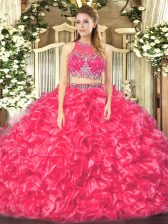 Smart Floor Length Coral Red Quinceanera Gown Scoop Sleeveless Zipper