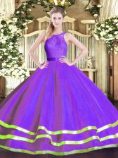  Lace Sweet 16 Dress Eggplant Purple Zipper Sleeveless Floor Length