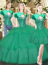  Floor Length Turquoise Sweet 16 Dresses Sweetheart Sleeveless Lace Up