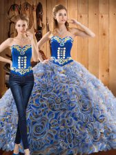  Multi-color Sweetheart Lace Up Embroidery Sweet 16 Quinceanera Dress Sweep Train Long Sleeves
