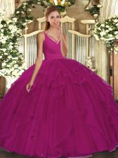  Sleeveless Backless Floor Length Beading and Ruffles Quinceanera Dress