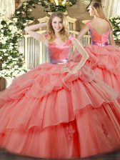 Sweet Watermelon Red Zipper Vestidos de Quinceanera Ruffled Layers Sleeveless Floor Length