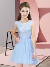  Light Blue Side Zipper Damas Dress Lace Sleeveless Mini Length