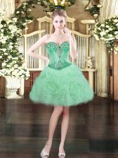  Mini Length Apple Green Evening Dress Sweetheart Sleeveless Lace Up
