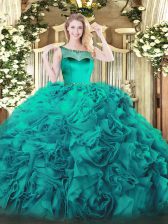  Teal Zipper Quinceanera Gown Beading and Ruffles Sleeveless Floor Length
