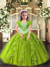  Yellow Green Ball Gowns Organza Straps Sleeveless Beading and Ruffles Floor Length Lace Up Little Girl Pageant Gowns