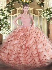 On Sale Rust Red Quinceanera Gowns Military Ball and Sweet 16 and Quinceanera with Ruffled Layers Straps Sleeveless Brush Train Zipper