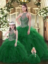 High Quality Sleeveless Beading and Ruffles Lace Up Quinceanera Gown