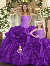 Edgy Purple Sleeveless Beading and Ruffles Floor Length Quince Ball Gowns