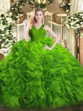  Floor Length Quinceanera Dress Fabric With Rolling Flowers Sleeveless Ruffles