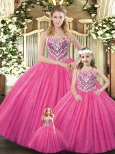  Ball Gowns Quinceanera Gowns Hot Pink Sweetheart Tulle Sleeveless Floor Length Lace Up