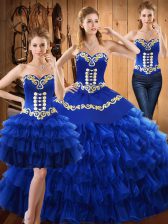 Clearance Blue Sweetheart Neckline Embroidery and Ruffled Layers Sweet 16 Quinceanera Dress Sleeveless Lace Up