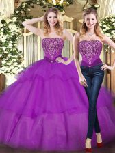 Cheap Beading and Ruffled Layers Sweet 16 Quinceanera Dress Eggplant Purple Lace Up Sleeveless Floor Length