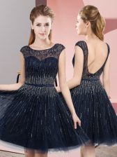  Scoop Sleeveless Tulle Prom Party Dress Beading Backless