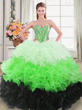  Multi-color Organza Lace Up Sweet 16 Dress Sleeveless Floor Length Beading and Ruffles