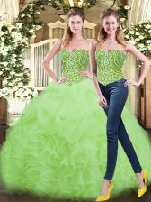 Hot Selling Two Pieces Sweet 16 Quinceanera Dress Yellow Green Sweetheart Organza Sleeveless Floor Length Lace Up