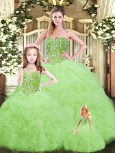  Floor Length Yellow Green 15th Birthday Dress Sweetheart Sleeveless Lace Up