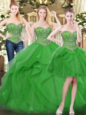 Gorgeous Green Sweetheart Neckline Beading and Ruffles Quinceanera Dresses Sleeveless Lace Up