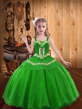 Glorious Floor Length Green Pageant Gowns For Girls Straps Sleeveless Lace Up