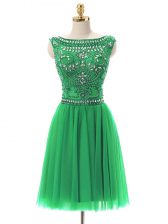 Glittering Sleeveless Mini Length Beading Zipper Prom Dresses with Green