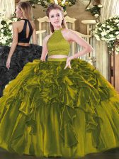 Sleeveless Beading and Ruffles Backless 15 Quinceanera Dress