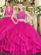 Clearance Hot Pink Sleeveless Tulle Zipper Quinceanera Gowns for Military Ball and Sweet 16 and Quinceanera