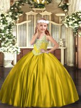  Gold Sleeveless Beading Floor Length Little Girls Pageant Dress Wholesale